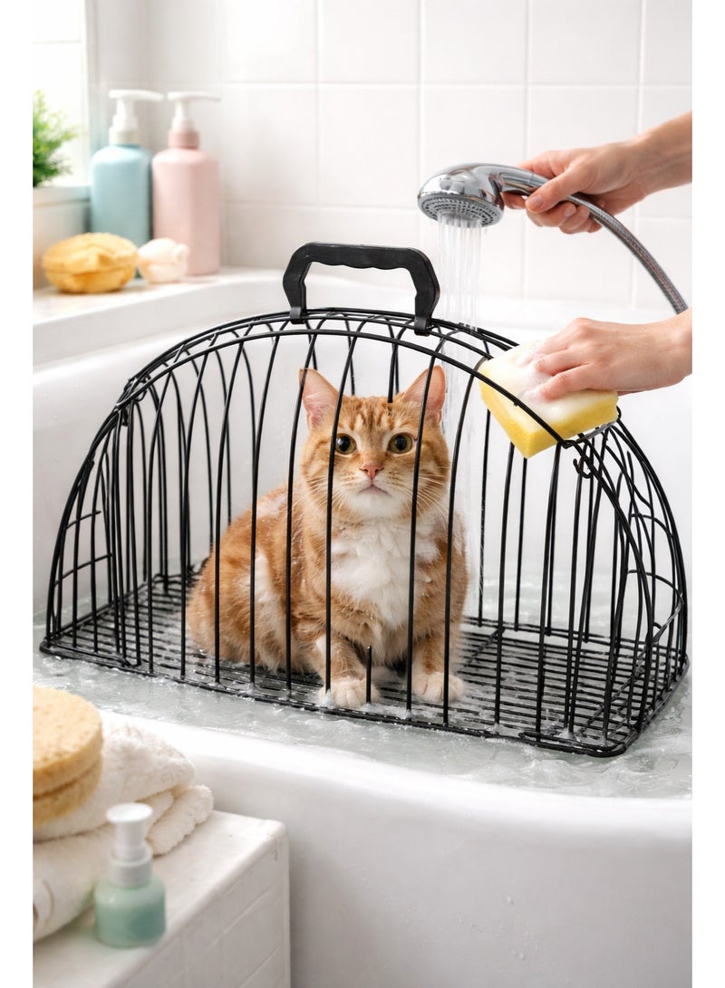 Cat Bathing Cage Metal Grooming Shower Wash Cage Scratch Resistant Breathable Safe Cleaning Cage for Cats Kittens 45x12x24cm Up to 2kg - Image 1